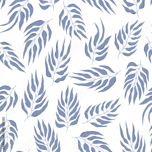 Floral seamless with hand drawn color leaves. Cute autumn background. Tropic blue branches. Modern floral compositions. Fashion vector stock illustration for wallpaper, posters, card, fabric, textile