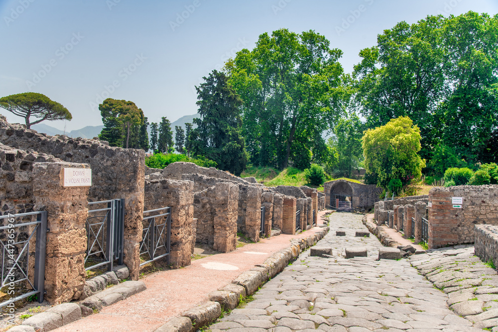 Famous ruins of ancient city of Pompei near volcano Vesuvio, Italy