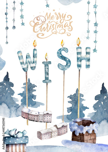 Happy chinese new year 2022 Winter clipart for card. Snowman, deer, forest set isolated illustration on white background