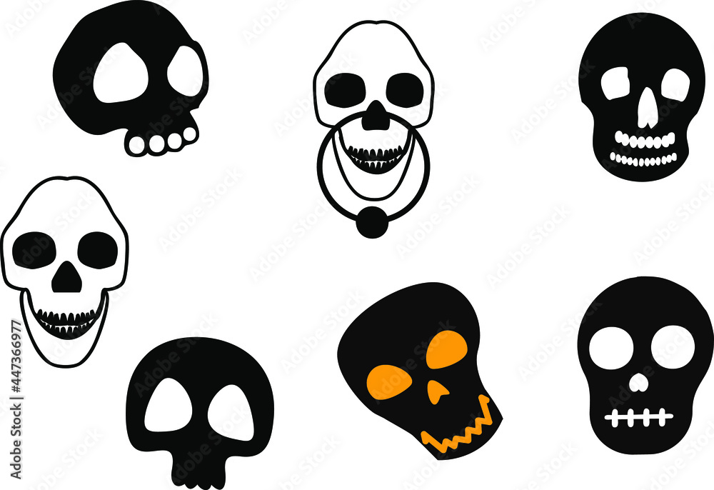 Scary skull set on white background. Vector illustration