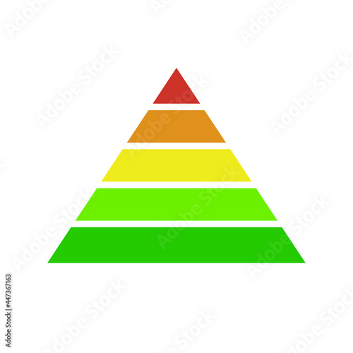 pyramid scheme 5 five steps. vector hierarchy chart level graph, green red yellow diagram structure. triangle infographic illustration