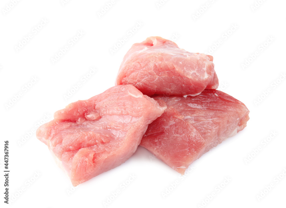 Pieces of raw meat isolated on white