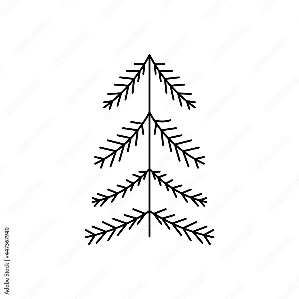Obraz premium Christmas element. FirTree hand drawn isolated on white background. Handwritten Vector illustration