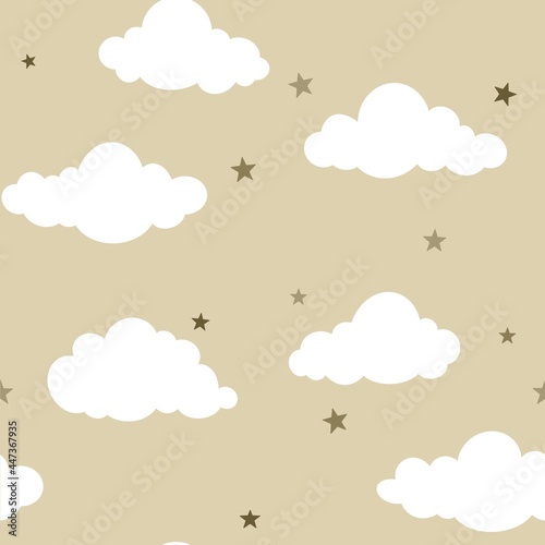 Fototapeta Naklejka Na Ścianę i Meble -  pattern with clouds and stars on a beige background 