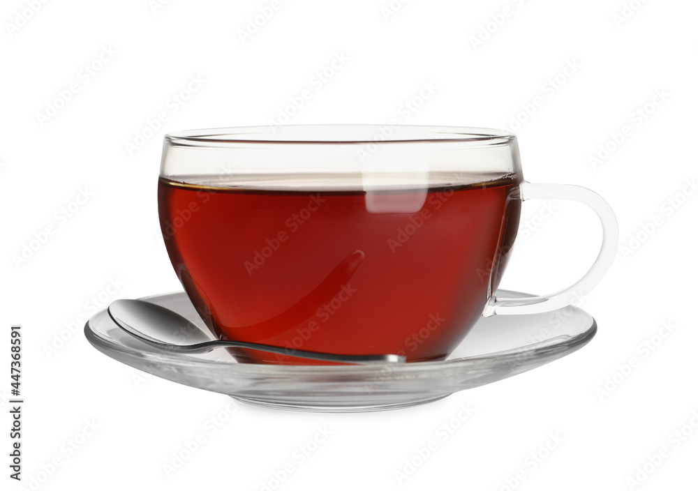 Glass cup of freshly brewed tea isolated on white Glass cup of freshly brewed tea isolated on white