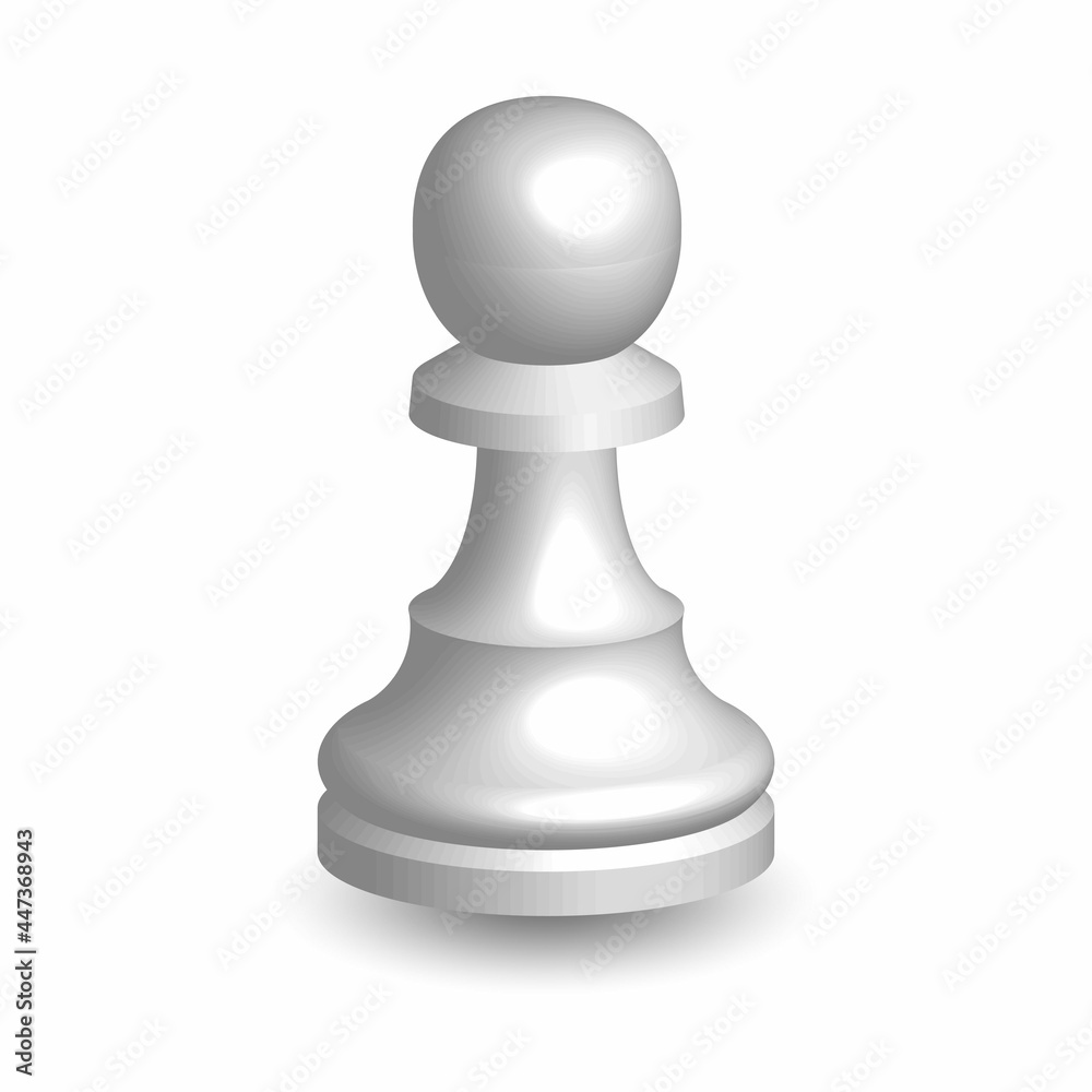 White chess piece pawn 3d on white background. Board game chess. Chess piece 3d render.Vector illustration. Sport play. White chess piece pawn 3d on white background. Board game chess. Chess piece 3d render.Vector illustration. Sport play.