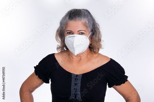 elderly woman wears protective mask covid, flu, health care, personal care, elderly in adaptation care covid-19, new normal