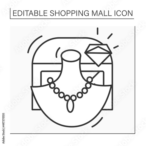 Jewelry line icon. Fashion, luxury decorative goods worn for personal adornment. Necklaces with diamonds. Shopping mall concept. Isolated vector illustration. Editable stroke