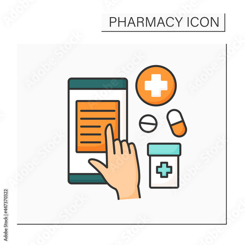 Online prescription color icon. Internet pharmacy. Online ordering pills. Pharmacy concept. Isolated vector illustration