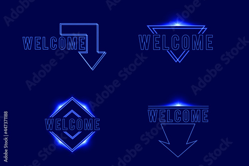 Welcome sign dark blue with light neon effect shiny glow eps vector editable