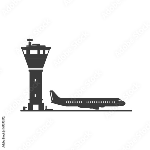 фотографія Airport Control Tower Flat Black Icon Vector illustration