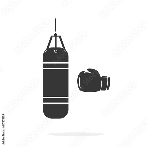 Punching Bag With Boxing Glove Flat Icon Vector illustration