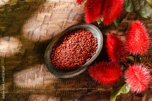 Annatto seeds, Onoto, Annatto, Bixa orellana, natural red pigment photo