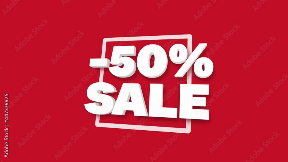 50 percent OFF. White 3D text looped animation with a fifty percent discount for the sale on red background. Concept discount. Super promotion. Black Friday. 4k 50 percent OFF. White 3D text looped animation with a fifty percent discount for the sale on red background. Concept discount. Super promotion. Black Friday. 4k