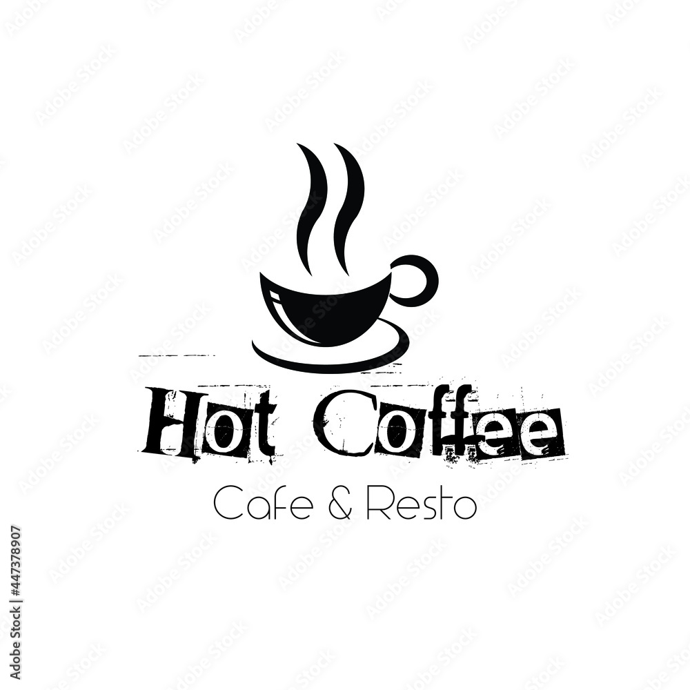 Fototapeta hot coffee in cup with aroma silhouette for retro vintage store cafe shop logo design vector