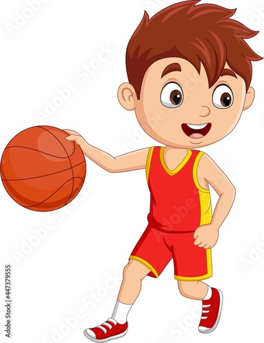 Cartoon little boy playing basketball © tigatelu