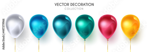 Birthday balloons vector set. Colorful floating balloon elements isolated in white background for celebrating birth day party event decoration. Vector illustration
