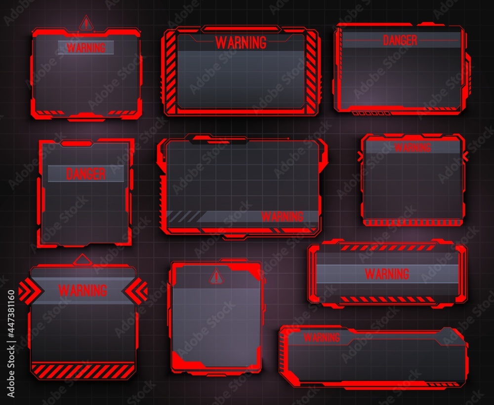 HUD warning display and screen frames, danger info borders. Safety