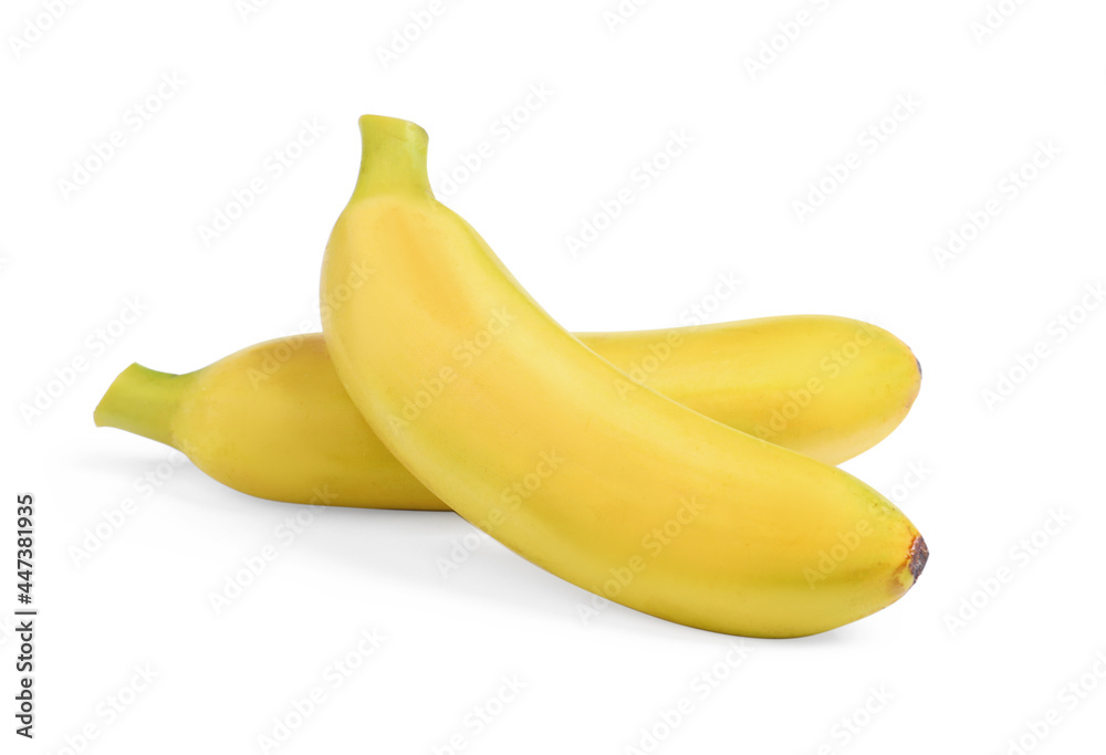 Tasty ripe baby bananas on white background Tasty ripe baby bananas on white background