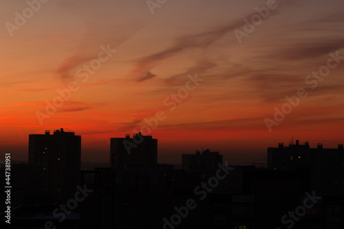 orange sunset in the sky in the city