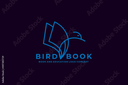 book bird logo design concept in linear style usable logo for education logo book store course web icon logo design concept