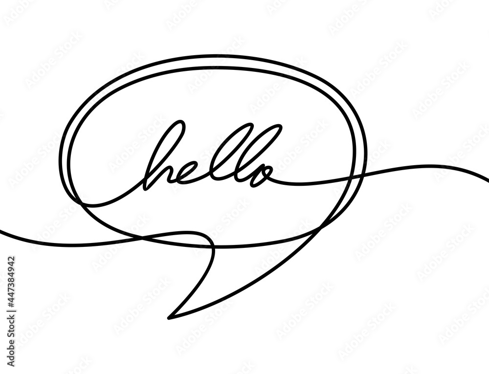 Continuous one line drawing of speech bubble. freehand drawn comic book speech bubble cartoon word hello