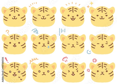 かわいい手描きのトラの表情別のアイコンセット