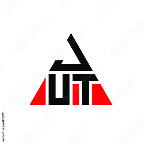 JUT triangle letter logo design with triangle shape. JUT triangle logo design monogram. JUT triangle vector logo template with red color. JUT triangular logo Simple, Elegant, and Luxurious Logo. JUT 