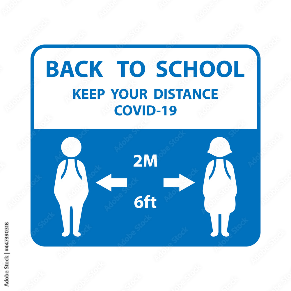 Symbol icon back to school. Keep your distancing from other people in public. Coronavirus pandemic preventive measures. Covid-19 back to school Vector illustration. Medical and health concept Symbol icon back to school. Keep your distancing from other people in public. Coronavirus pandemic preventive measures. Covid-19 back to school Vector illustration. Medical and health concept