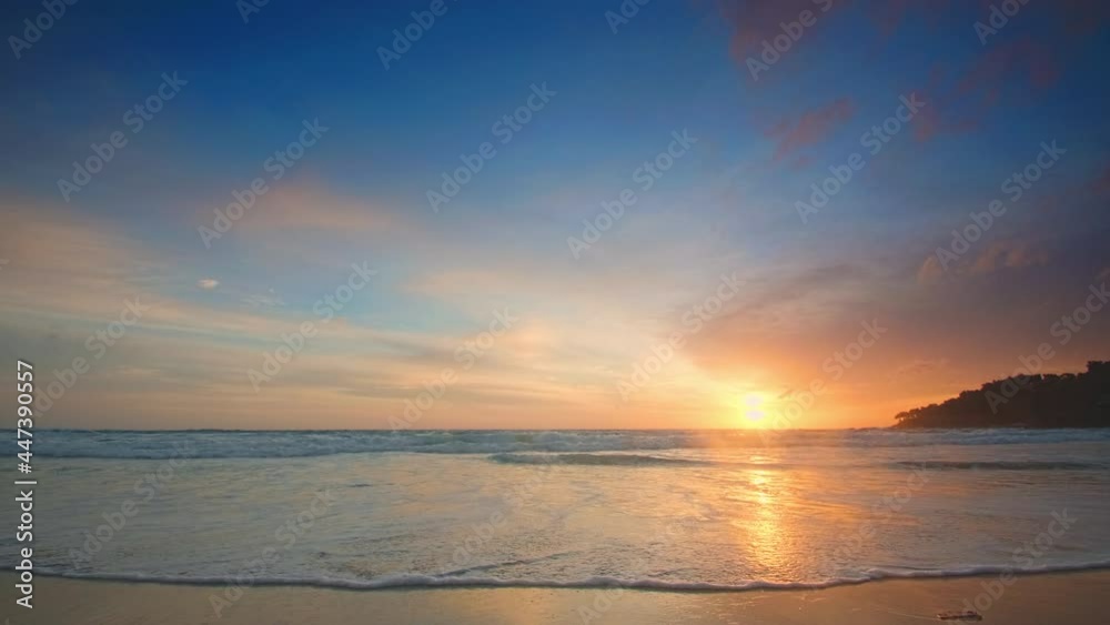 4K Beautiful tropical beach with sunset sky. Beautiful Phuket beach is famous tourist destination at Andaman sea summer concept. Areal drone view tropical beach with sunset over the sea 4K Beautiful tropical beach with sunset sky. Beautiful Phuket beach is famous tourist destination at Andaman sea summer concept. Areal drone view tropical beach with sunset over the sea