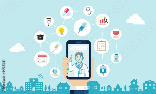 Telemedicine,  telehealth concept banner illustration