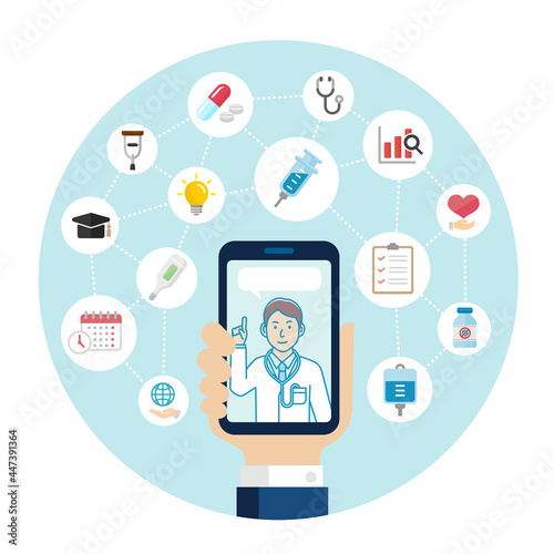 Telemedicine,  telehealth concept banner illustration (round type)
