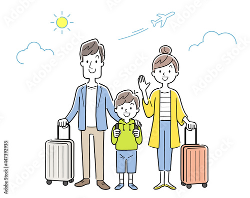 ベクターイラスト素材：旅行する3人家族
