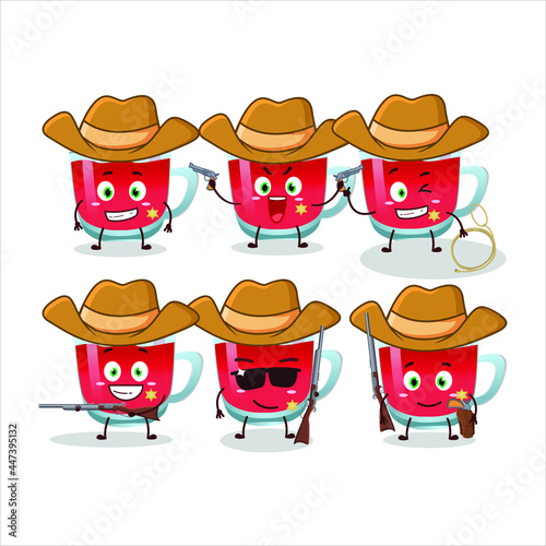 Cool cowboy rooibos tea cartoon character with a cute hat. Vector illustration