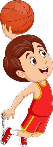 Cartoon little boy playing basketball