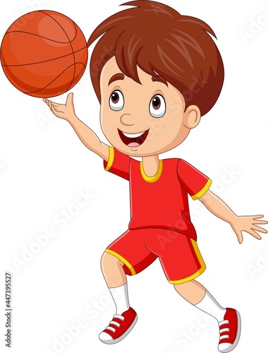 Cartoon little boy playing basketball