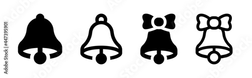 Christmas jingle bells with ribbon bow icon set. Decoration concept
