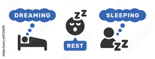 Sleeping, dreaming, rest icon set. Night time symbol vector illustration.