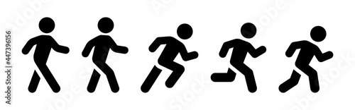 Person walking and running icon set. Posture stickman vector collection.