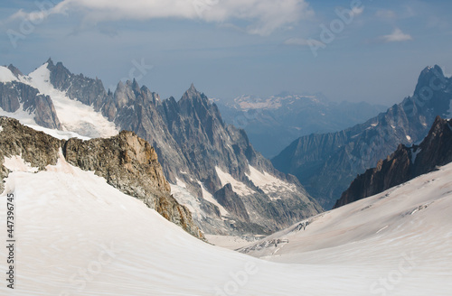 Panoramic view from the top of Skyway Montebianco mountain, Valle d'Aosta region, Italy photo