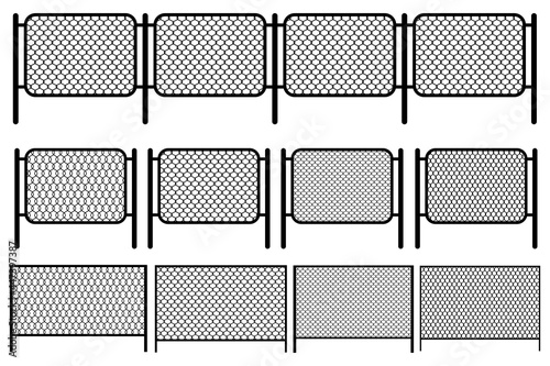 Sections mesh. Decoration illustration. rabitz fence fragment with metal pillars. Vector illustration.