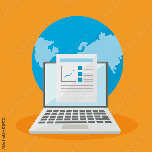 laptop in front of world