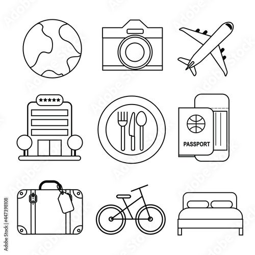 set of outline vector icons for summer travel
