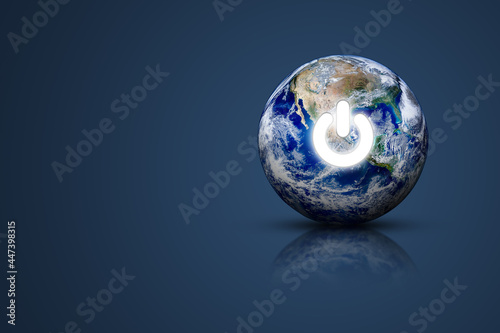 Fototapeta Naklejka Na Ścianę i Meble -  Earth Hour, Ecology and Environment Concept : Blue planet earth with electric power button for Earth Hour Event. (Elements of this image furnished by NASA.)