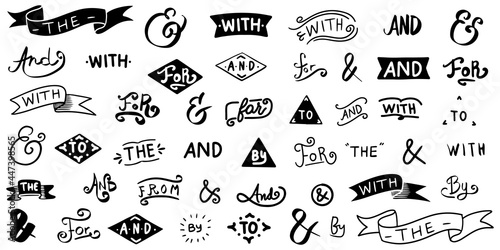 hand lettered ampersands and catchwords. vintage doodle ampersands, ribbon, catchwords, calligraphy. Hand drawn design elements set. vector illustration