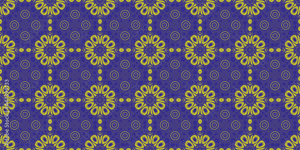 Mosaic seamless pattern with abstract ornament in blue gold color Mosaic seamless pattern with abstract ornament in blue gold color