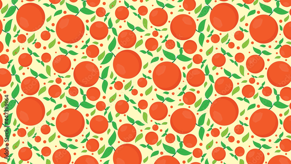 orange on green background illustration. Orange pattern for printing. Flat design vector.