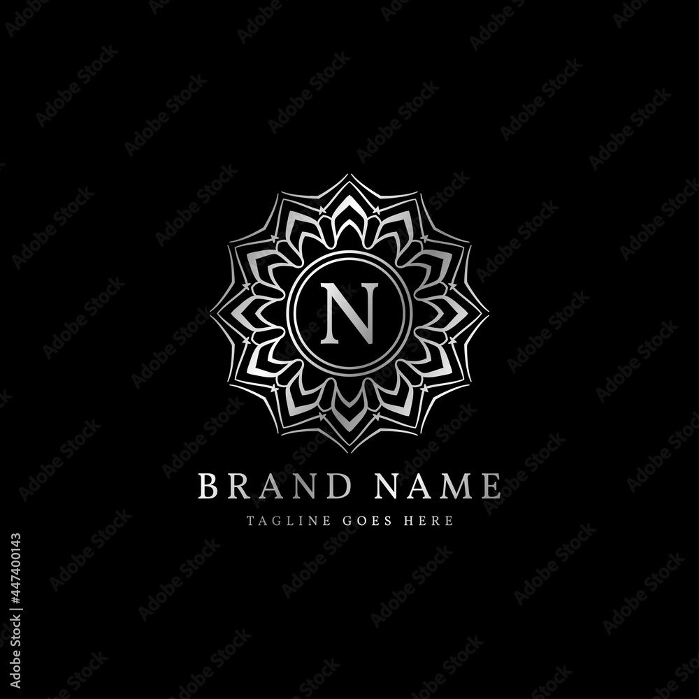 abstract round luxury letter N logo design for elegant fashion brand, beauty care, yoga class, hotel, resort, jewelry