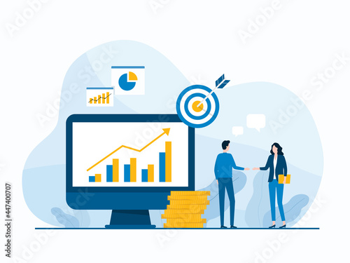 vector illustration design business investor with finance investment graph monitor and people analytics and monitoring report dashboard monitor concept 