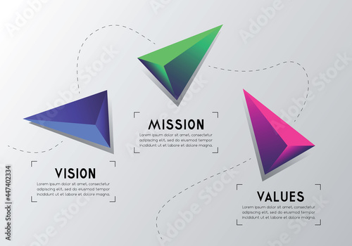 Mission, vision, values concept - geometrical graphics - vector illustration